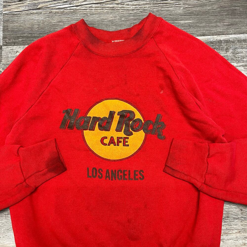 Vintage 90s Hard Rock Cafe Los Angeles Red Mens Small Crewneck Sweatshirt USA